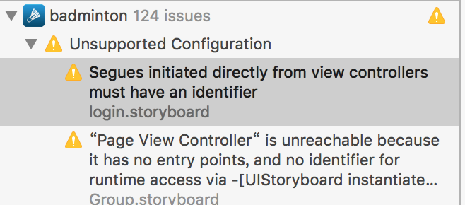 iOS问题：Segues initiated directly from view controllers must have an identifier