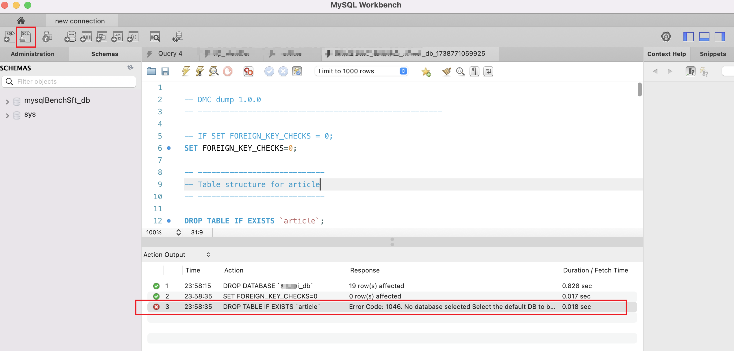 mysql workbench 1046