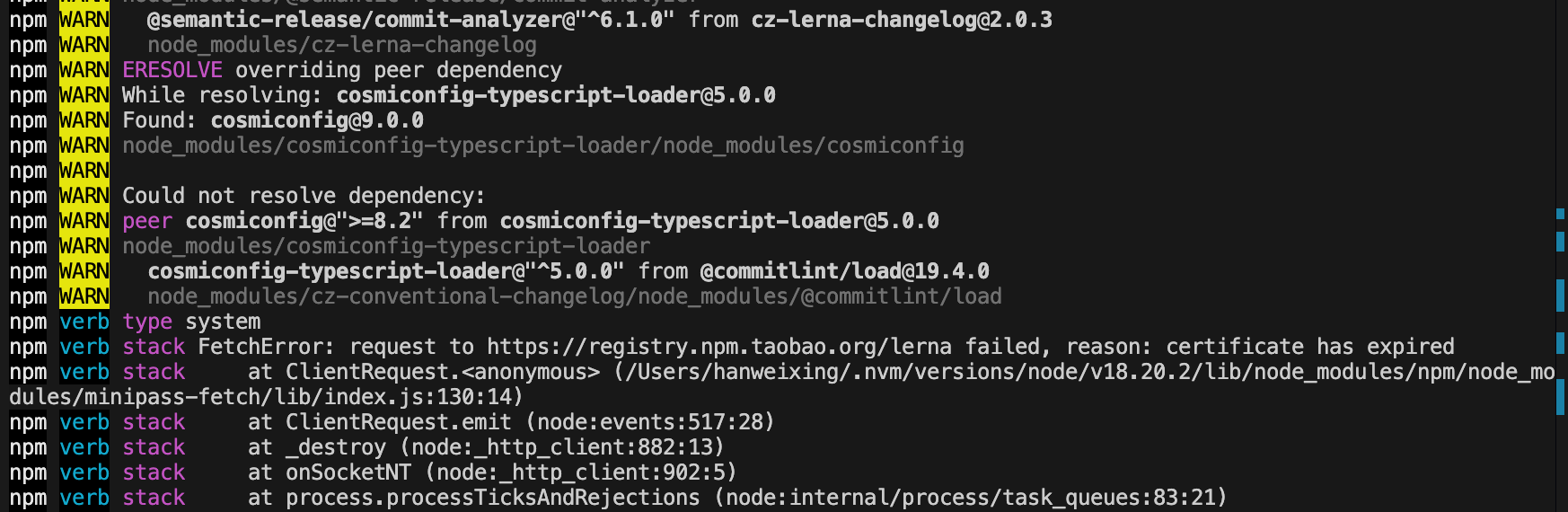 npm命令失败：request to https://registry.npm.taobao.org/lerna failed, reason: certificate has expired
