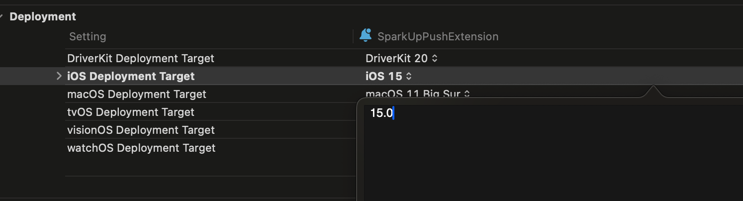 set to ios15.0