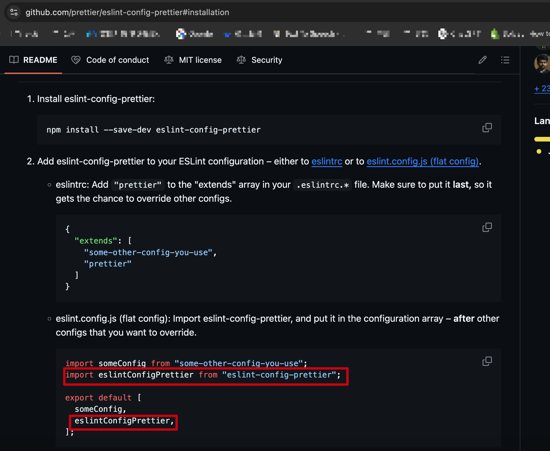 eslint-config-prettier config